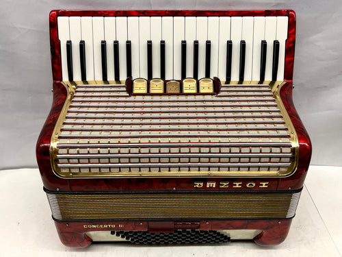 Hohner Concerto III Piano Accordion LMM 34 Keys 72 Bass - Red