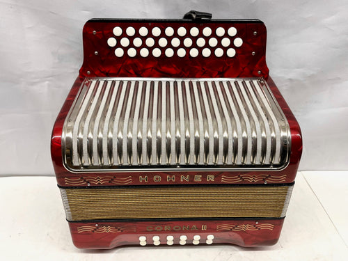 Hohner Corona II Diatonic Button Accordion ADG MM 3 Row 12 Bass - Red