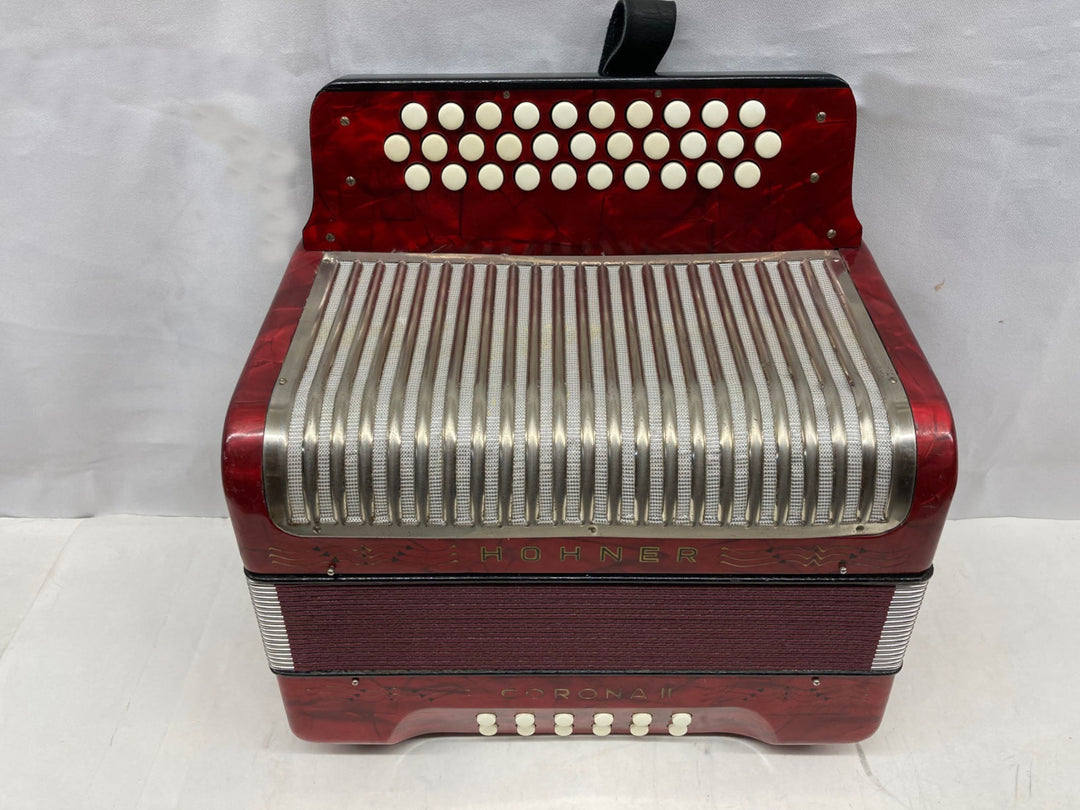 Hohner Corona II Diatonic Button Accordion GCF MM 3 Row 12 Bass Red Accordions Canada