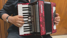 Load and play video in Gallery viewer, Hohner Bravo II 48 Piano Accordion MM 26 Key 48 Bass - Red (Used)
